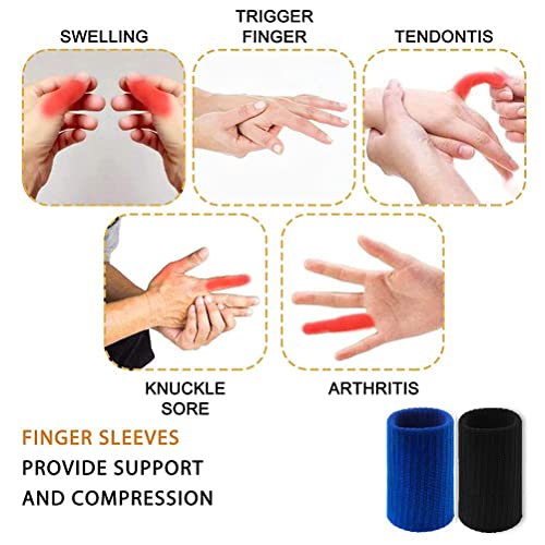 20 Pcs Elastic Sport Finger Sleeves Protectors - Blue & Black
