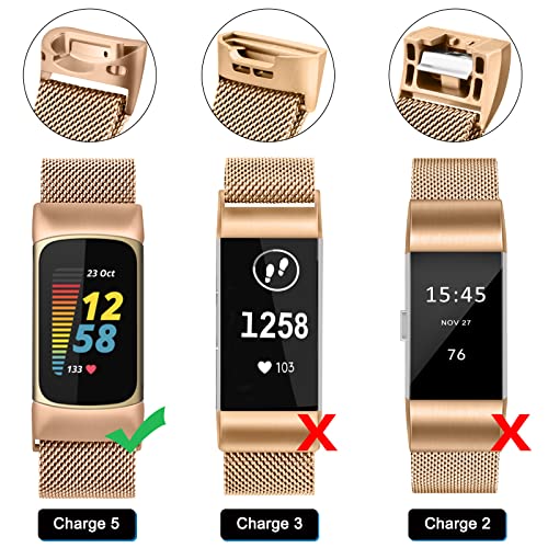 Vanjua Rose Gold Stainless Steel Mesh Loop Replacement Strap for Fitbit Charge 6