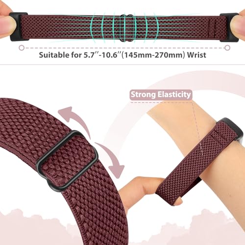 Bcuckood 5 Pack Elastic Nylon Watch Bands for Fitbit Charge 6/5 - Adjustable Breathable Sport Straps, Includes Black, Grey, Indigo, Navy Green, Wine Red
