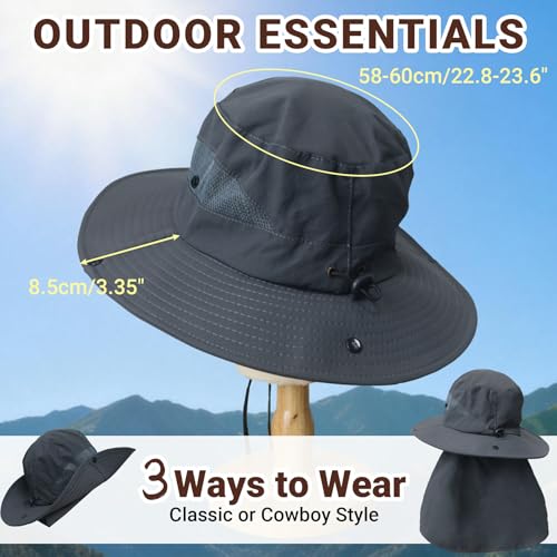 Sun Bucket Hat with Neck Flap - Dark Gray Fishing Hat