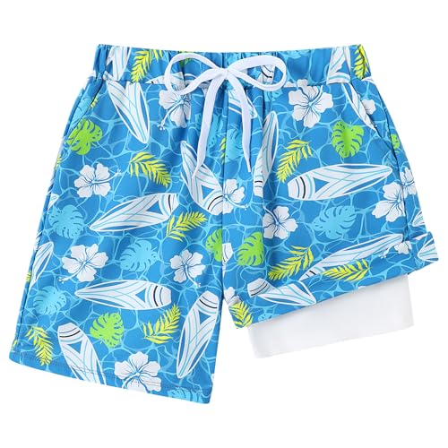 Boys Swim Trunks with Compression Liner - Blue, 5-6 Years