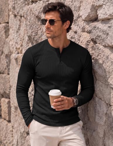 JMIERR Men's Ribbed Henley Shirt High Stretch Long Sleeve