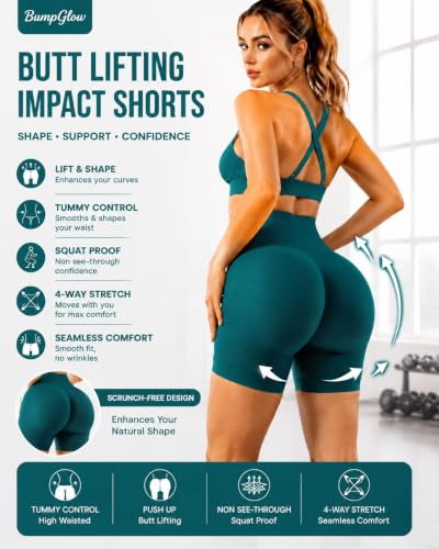 Scrunch Butt Lifting Biker Shorts for Women - Peacock Green, Small