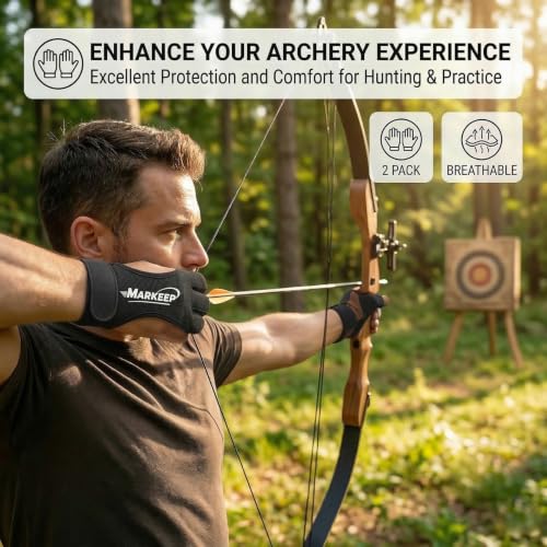 Archery Gloves - 2 Pack Three Finger Leather Shooting Gloves for Men, Women, Youth - Adjustable & Breathable