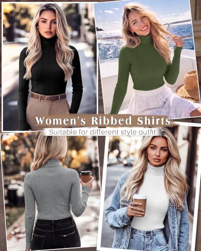 Neer Women's Turtleneck Shirts 4-Pack - Long Sleeve Ribbed Base Layer, Fall & Winter