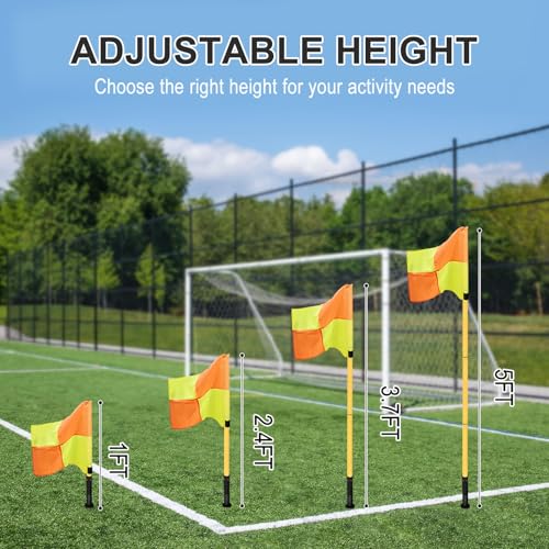 Soccer Corner Flags Set of 4 - 5FT Training Poles for Agility