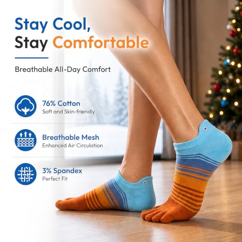 HiMagics Complementary Color 5-Toe Socks Medium Fade Upward Unisex Low Cut Breathable Moisture-Wicking Socks