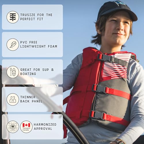 Kids Life Jacket 50-90 lbs - USCG Approved PFD for Swimming & Boating - Red