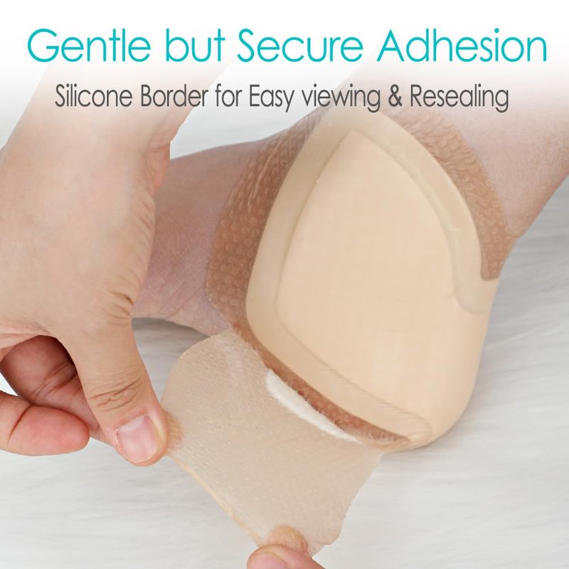 Heel Bordered Silicone Foam Dressing Waterproof Adhesive Sacral Bandages with Absorbent Padding for Elbow Wrist Foot Pressure Bed Sore Hip Knee Replacement Surgery 8.26"x8.26" 2 Pack