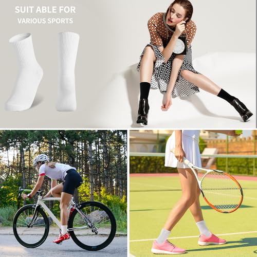 Cushioned Crew Socks for Women and Men - White, Size 8.5-9.5 (12 Pairs)