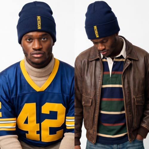 Michigan Navy Gold USA Cities Cuffed Beanie - Winter Knit Hat