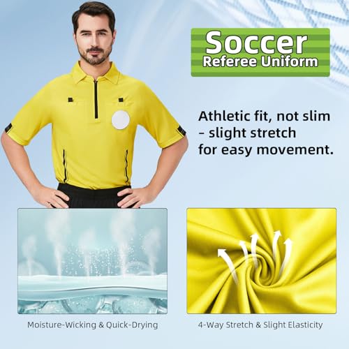 Soccer Referee Jersey - Short Sleeve with Badge Holder & Pockets - Small Yellow