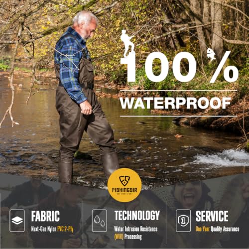 FISHINGSIR Waterproof Chest Waders for Men & Women with Boots - Brown, M10/W12