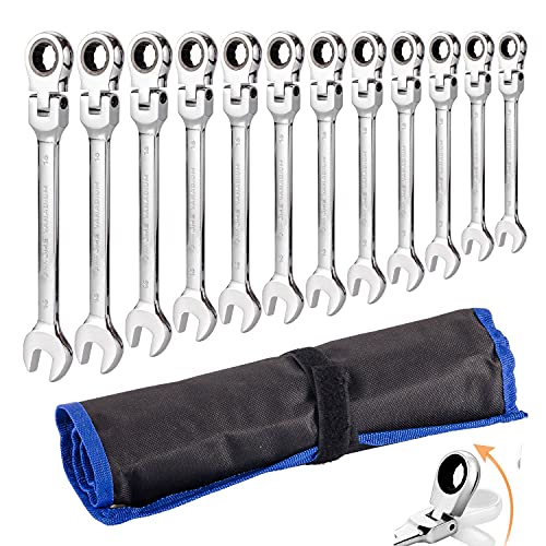 Qnkaa 12-Piece Metric Flexible Ratchet Wrench Set 8-19mm with 180° Flex Heads