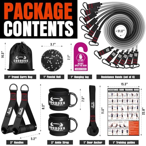 COOBONS FITNESS Heavy Resistance Bands 300LB with Handles - Black/Grey