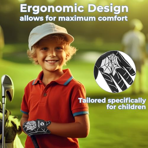 Kids Golf Gloves - Junior Left Hand - Black & Silver - Age 2-4