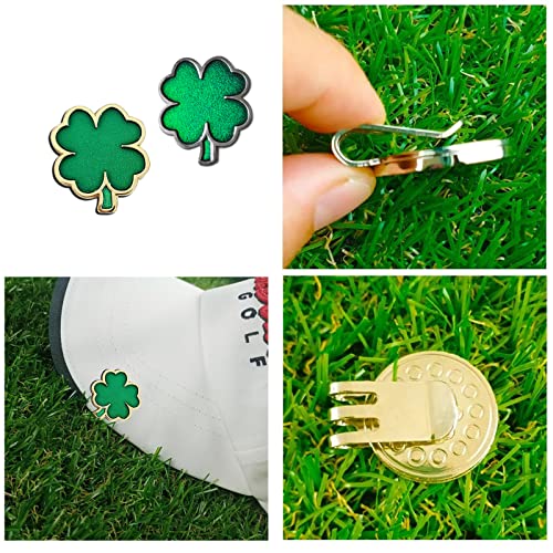 UNYNY 2 Pcs Clover Golf Ball Markers with Hat Clip - Lucky Four Leaf Clover Design