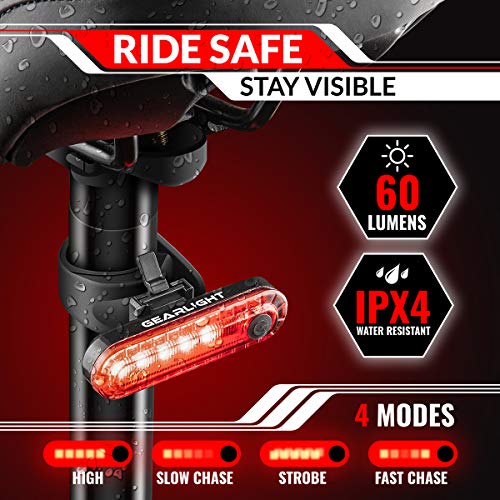 USB Rechargeable Bike Lights Set - Front & Back - Black & Red