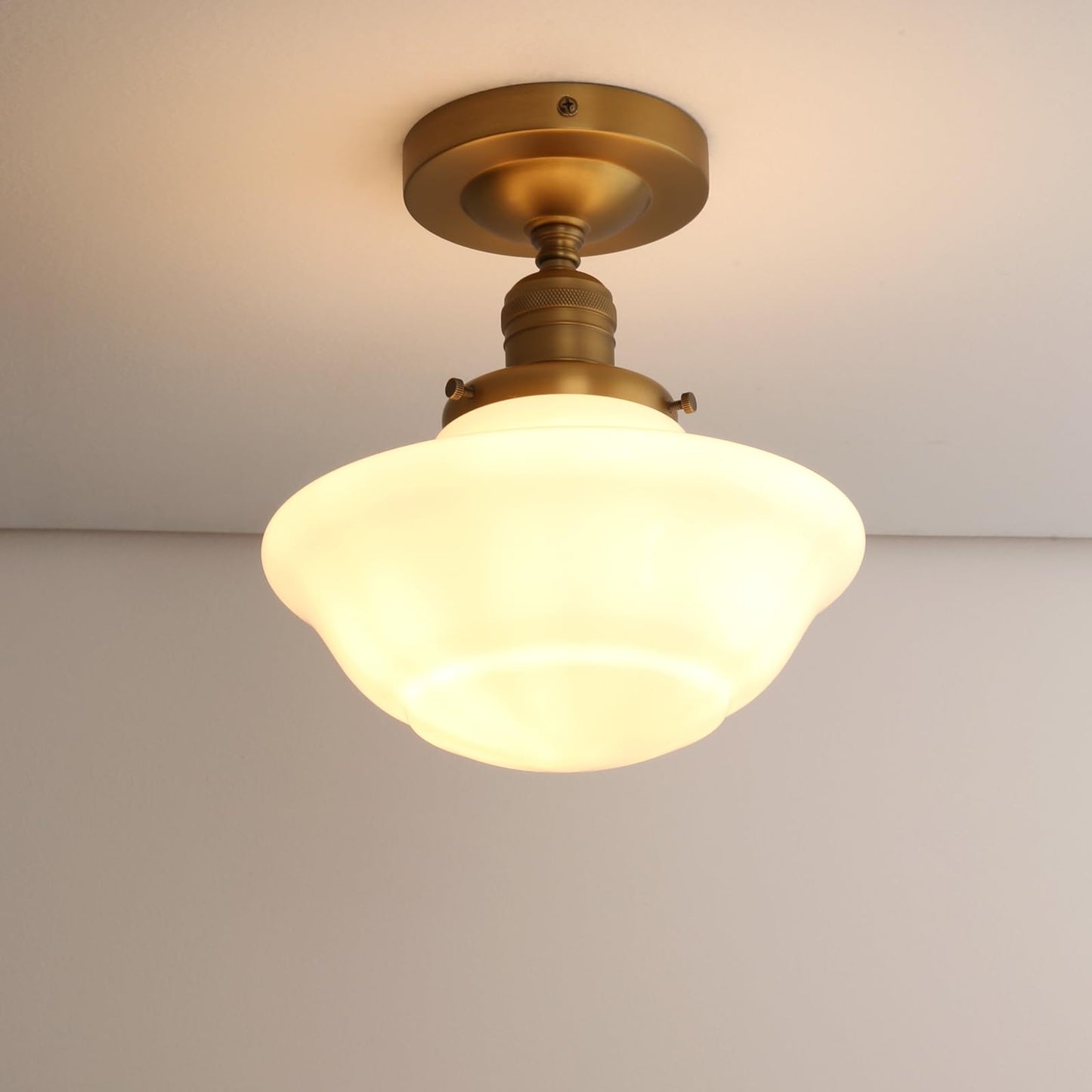 Pathson Vintage Flush Mounted Ceiling Lighting with Milk White Glass Shade, Mid-Century Style Ceiling Light Fixture for Hallway Foyer Loft Living Room Bedroom