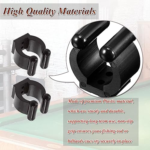 Pool Cue Holder Clips - 10 Pack Durable Fishing Rod Holders - Black