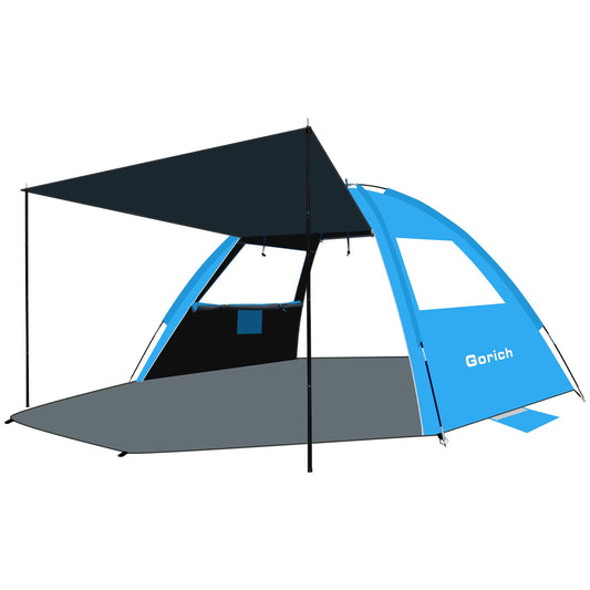 Gorich Beach Tent with Canopy - Easy Setup 3-4/5-6/7-8 Person Portable Sun Shelter, UPF 50+ UV Protection Sun Shade, Lightweight & Compact Beach Cabana for Family Travel