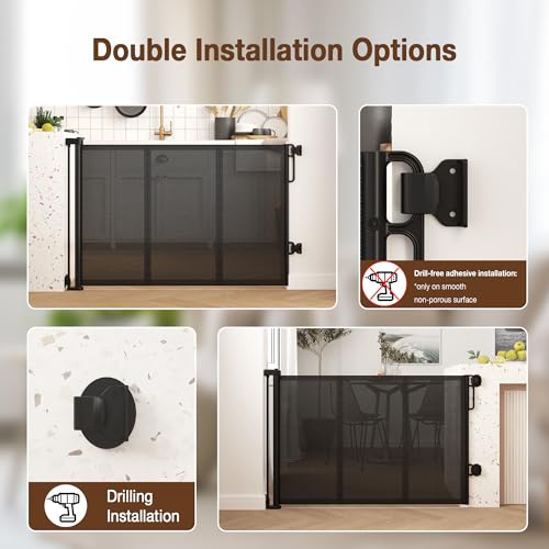 Upgraded 59'' Wide Retractable Baby Gates for Stairs with Reinforced Strip, Mesh Saftey Gate for Pets, Prevent Crawling Dog Gate fot Doorways, No Drilling, Indoor & Outdoor Use, 34'' Tall