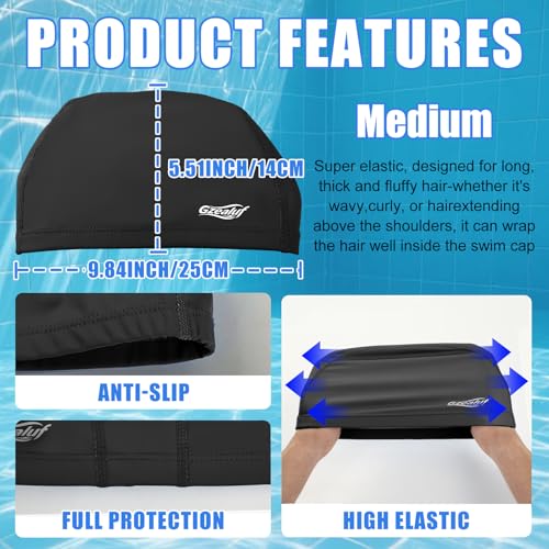 High Elasticity Swim Cap - Breathable Hair Protection for All - Black / Medium