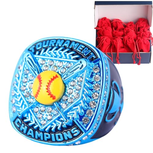 Softball Championship Ring - Light Blue & Yellow - Size 9 - 12 PCS Pack
