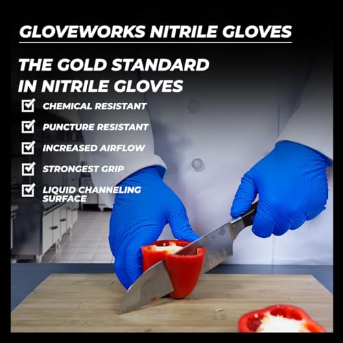 GLOVEWORKS HD Royal Blue Nitrile Industrial Disposable Gloves, 6 Mil Latex-Free, Raised Diamond Texture, XX-Large, Box of 100