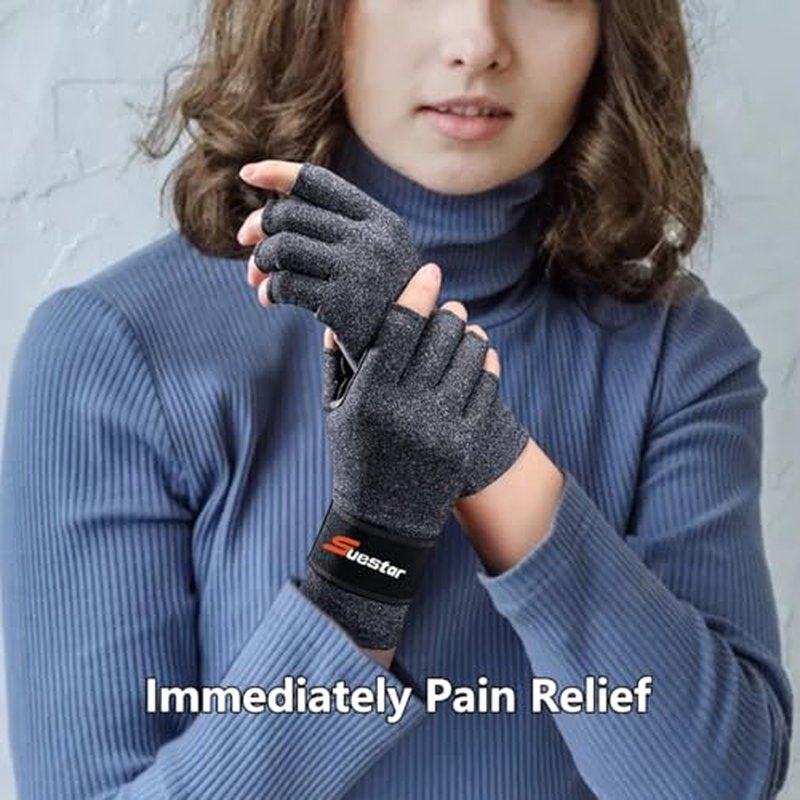 SueStar Arthritis Gloves with Removable Wrist Strap, Strengthen Compression Gloves for Arthritis, Carpal Tunnel Pain Relief, Rheumatoid, Tendonitis, Fingerless Computer for Women(M)