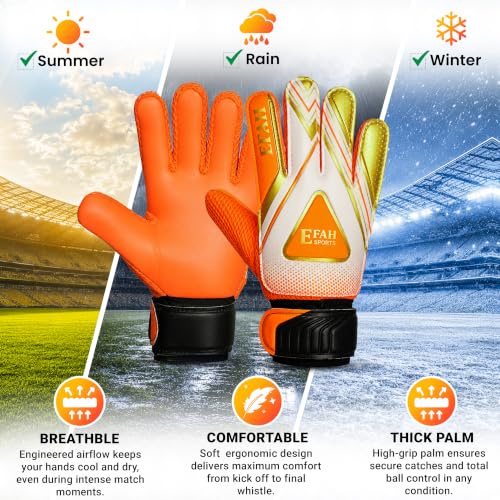 Goalkeeper Gloves for Kids - Size 4, Orange, Ages 6-9