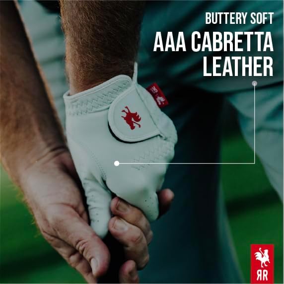 Red Rooster Sussex Premium Golf Glove - Ultra-Thin Cabretta Leather, White, Tournament Design