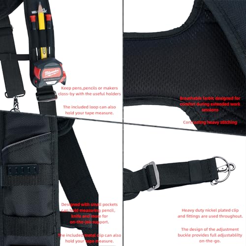 MELOTOUGH Tool Belt Suspenders Construction Bag Suspenders Padded Work belt Suspenders for Carpenter/Electrician/Roofing/Farmer work Suspension Rig(H Back)