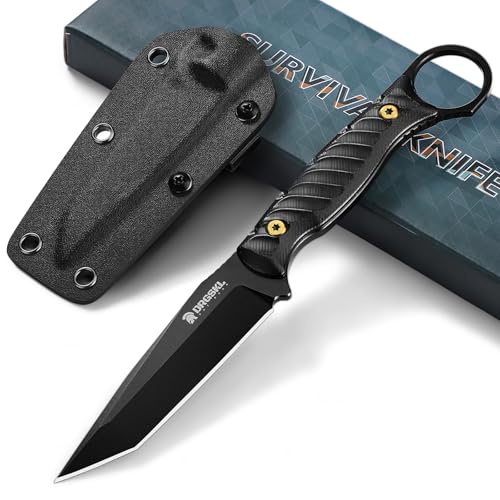 DRGSKL Fixed Blade Camping Knife with Sheath - Black, Full Tang, G10 Handle