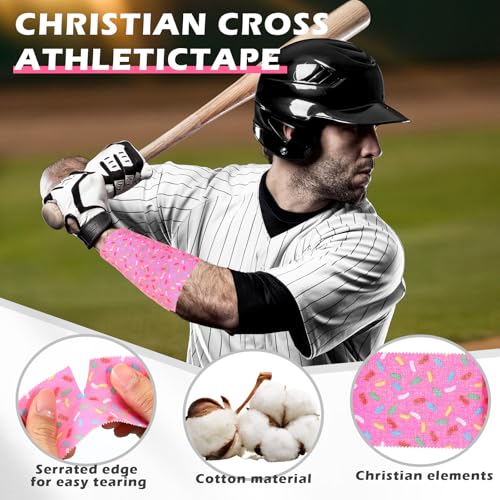 Cotton Wrist Tape for Athletes - 2in x 23ft, Colorful Dots/Pink