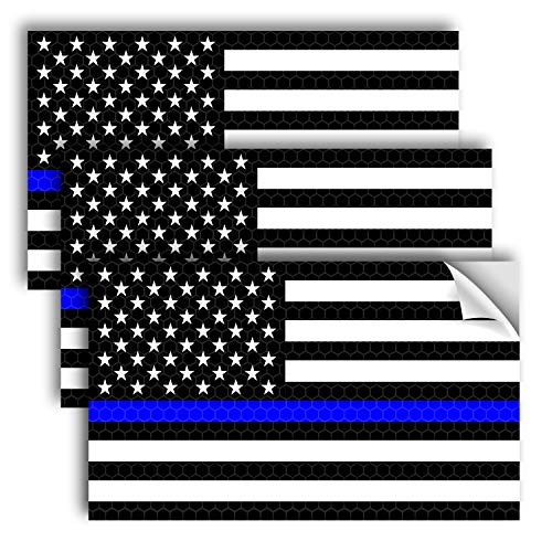 3PC Reflective Thin Blue Line Decal - 5x3 Inches American Flag