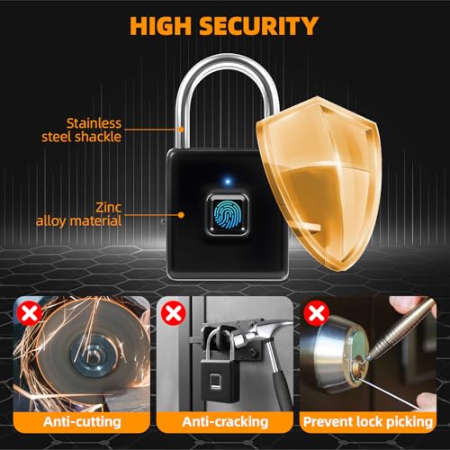 Fingerprint Padlock - Biometric Gym Lock with APP Unlock, Smart Locks for Lockers with Code, Waterproof Keyless Fingerprint Lock for Gym, School