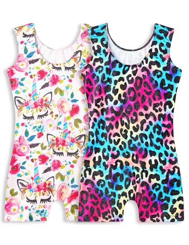 Snowheart Girls' Sleeveless Sparkly Gymnastics Leotards 3-4T Green White 2-Pack