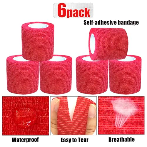 Self Adhesive Bandage Wrap - 6 Pack 2" x 5 Yards - Red