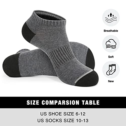 Men's Cushioned Ankle Socks - Low Cut, Breathable, 8 Pairs - Black