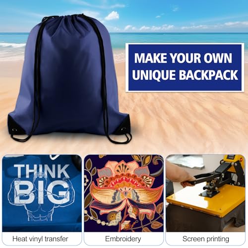 KUUQA Navy Blue Drawstring Backpack Bags 12 Pack, Gym & Travel Bags