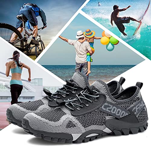 SOBASO Water Shoes Women Men Quick Dry Aqua Shoes for Water Sports Hiking Travel - Gray, Size 11 Women / 9.5 Men