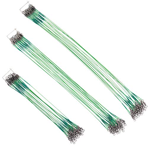 60PCS Steel Fishing Leaders with Swivels - Nylon-Coated Green