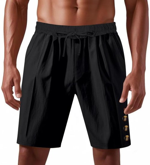 DMOYALA Men's Linen Shorts - Elastic Waist & Drawstring | Casual Summer Beach Bermuda with Pockets