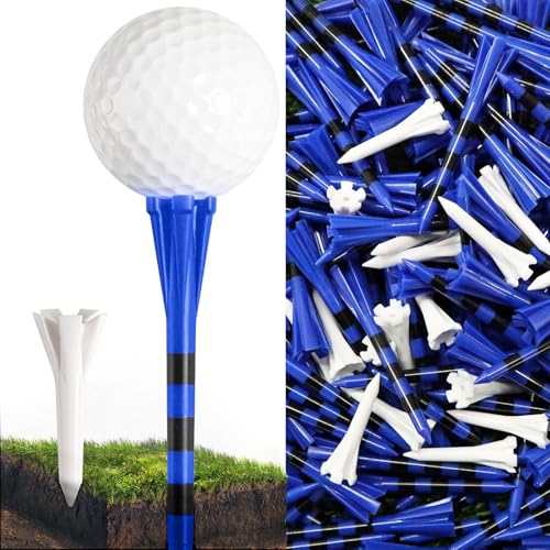 Unbreakable Golf Tees Pack - 80 Driver Tees (3 1/4" & 2 3/4") + 20 Iron Tees (1 1/2") - Blue