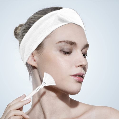 LAPOHI Adjustable Towel Headbands - 4 Pack with Facial Mask Brushes | Perfect for Skincare and Spa Use