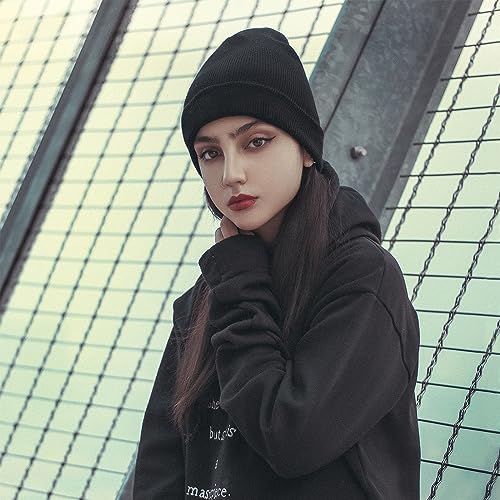 Slouchy Beanie Hat for Men and Women - Soft Warm Knitted - Black