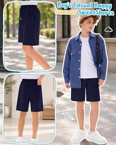 Boys Baggy Long Sports Shorts - Navy Blue, 12-13 Years