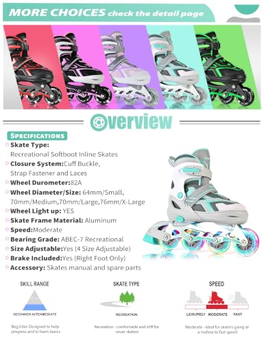 Adjustable Inline Skates for Kids and Adults with Light Up Wheels