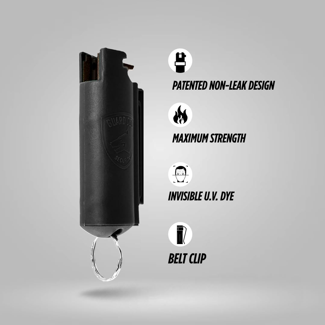 Guard Dog Security Quick Action Pepper Spray Self Defense Keychain, Maximum Strength 1.44 MC, OC Spray, 16-Foot Range, Twist-Lock Safety, Belt Clip for Easy Carry for Women, Men